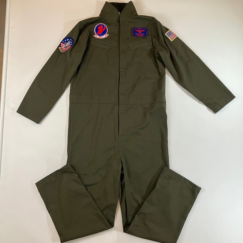 Top Gun Spirit Halloween Flight Suit Jumpsuit Adult S/M Green Maverick Costume